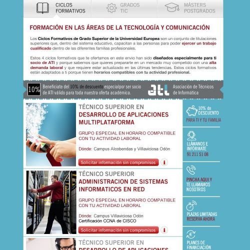 Diseño y Desarrollo de la newsletter para la campaña online de emailings para la universidad europea