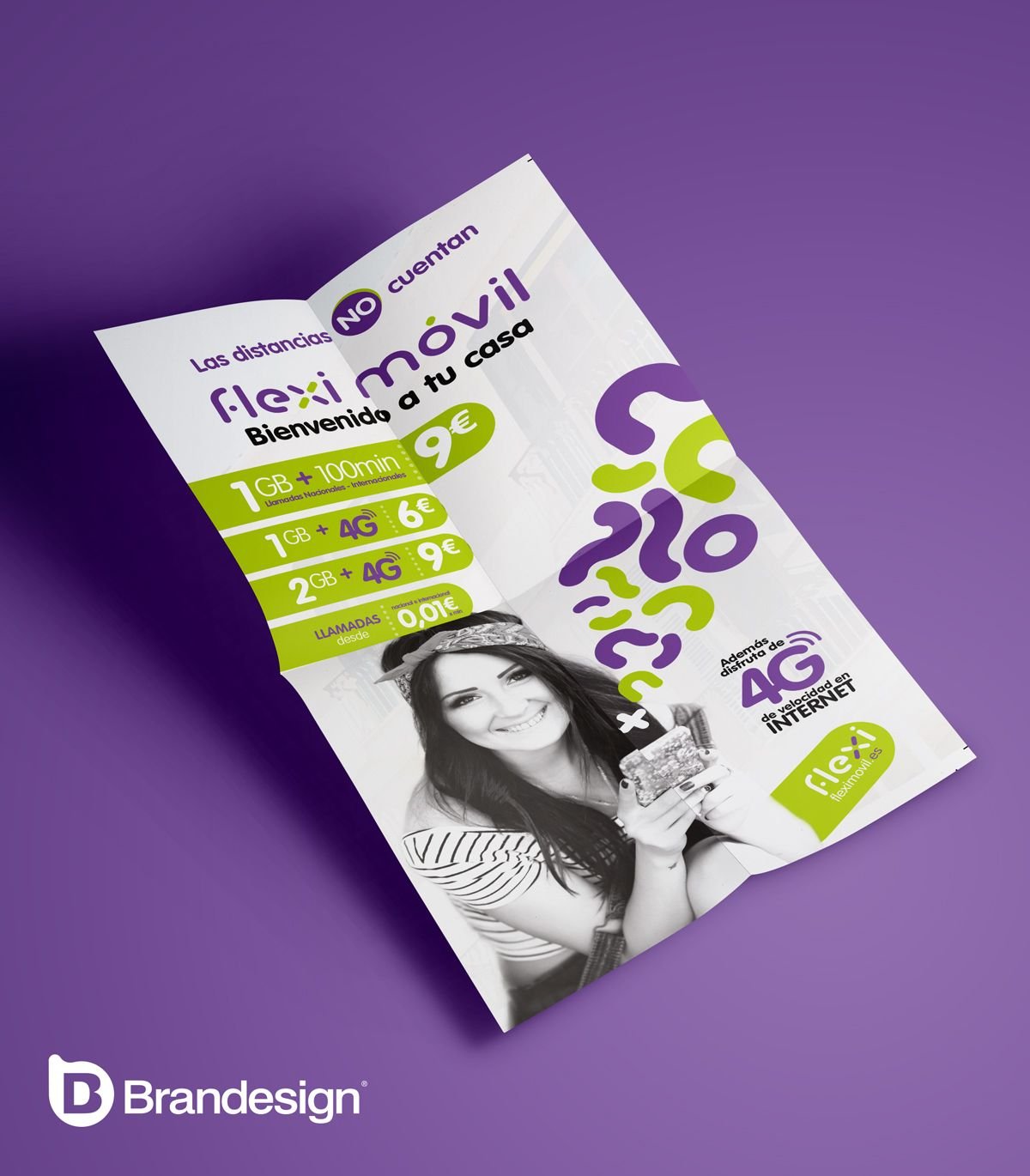 Diseño de flyer o volante para el lanzamiento de la marca fleximovil Brandesign agencia creativa madrid