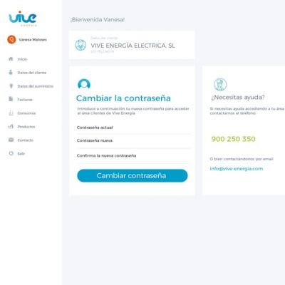 vista del dashboard principal Diseño de la ERP intranet de vive energía