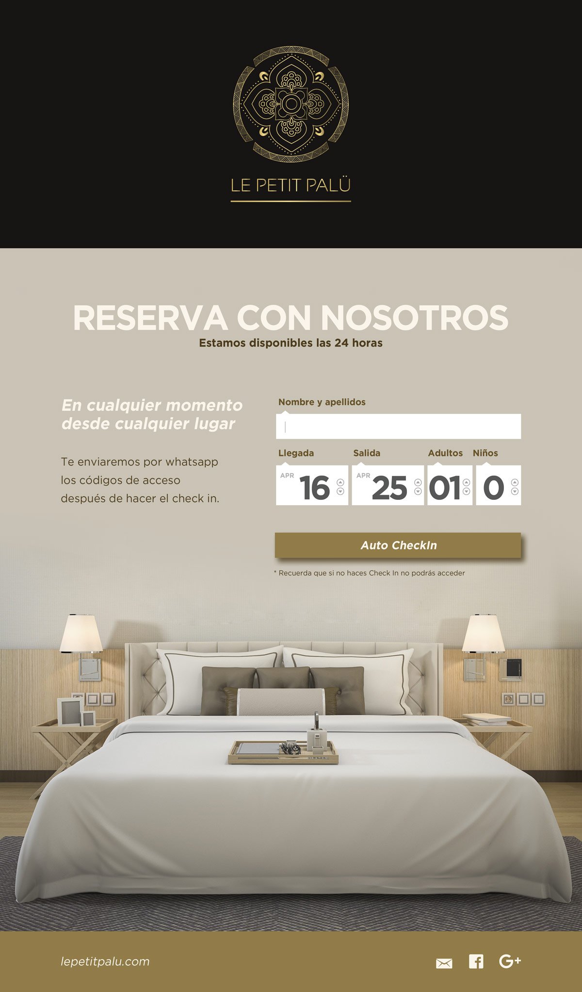 Email de checkin online hoteles le petit palu