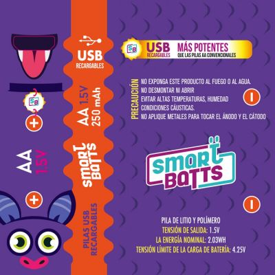 Diseño gráfico de etiquetas para baterías recargables morada