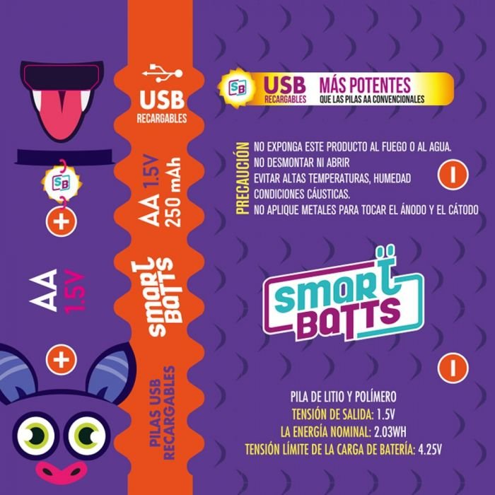 Diseño gráfico de etiquetas para baterías recargables morada