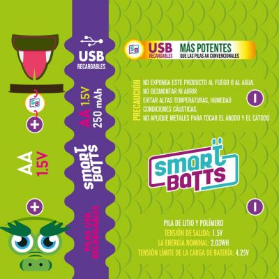 Diseño gráfico de etiquetas para baterías recargables verde