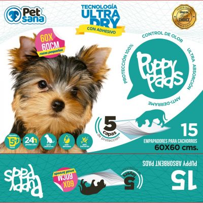 Diseño de la cara frontal del packaging saco de Petsana Puppy Pads