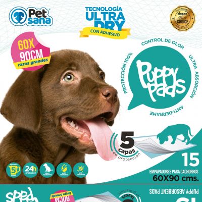 Diseño de la cara frontal del saco de tapetes Petsana cuidado mascota