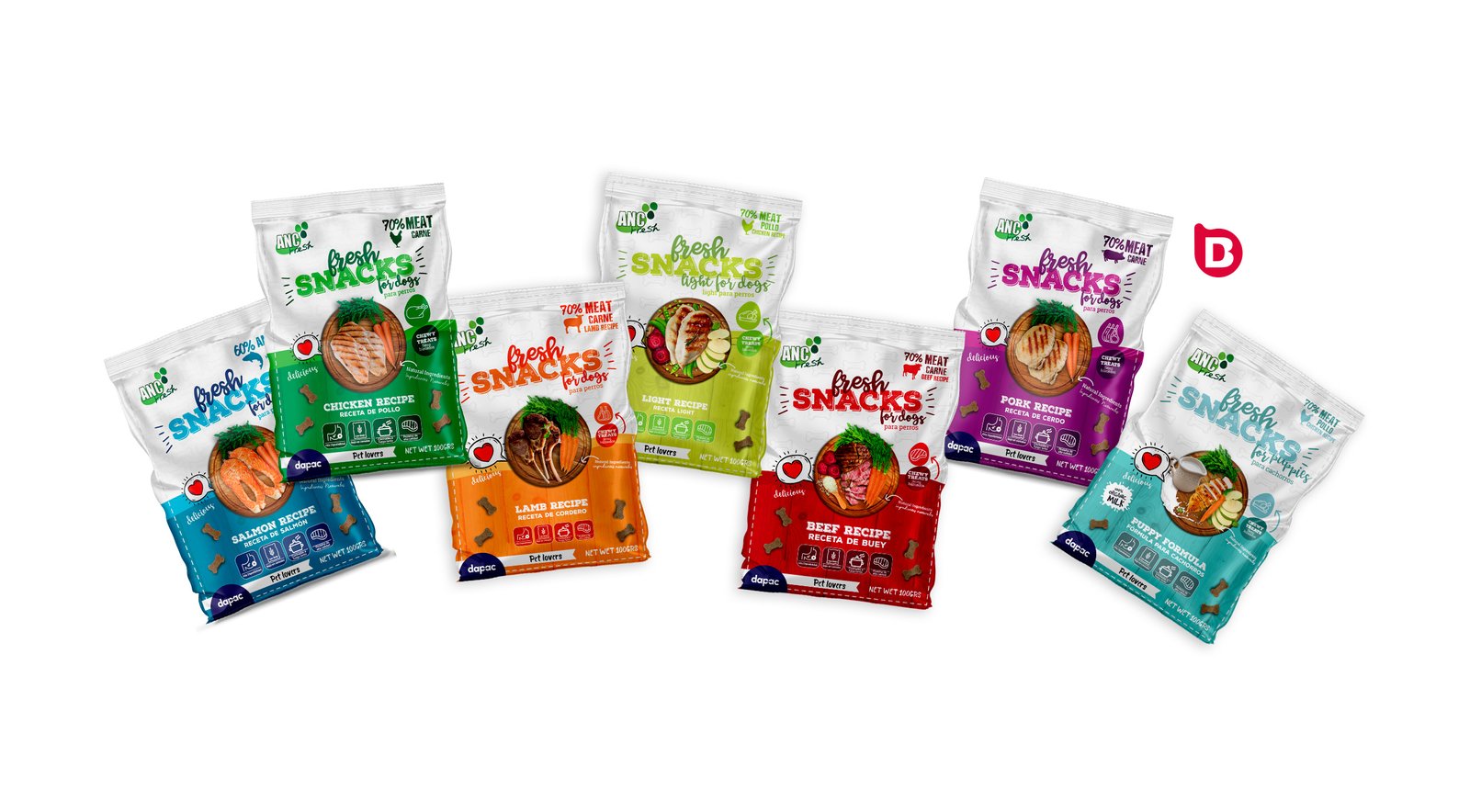 diseño de los sacos de snacks para mascotas y perros Fresh