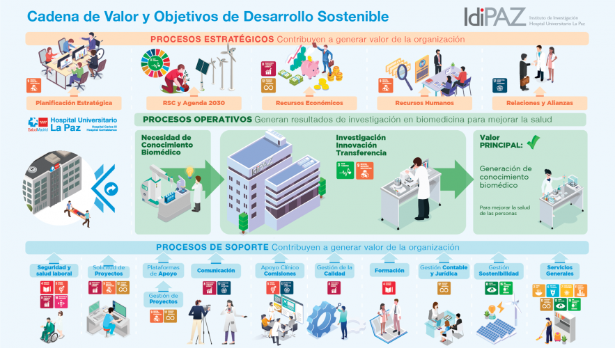 esquema ilustrado de la cadena de valor y objetivos de desarrollo sostenible