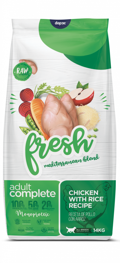 Frontal del saco de pienso linea de productos alimentacion mascotas