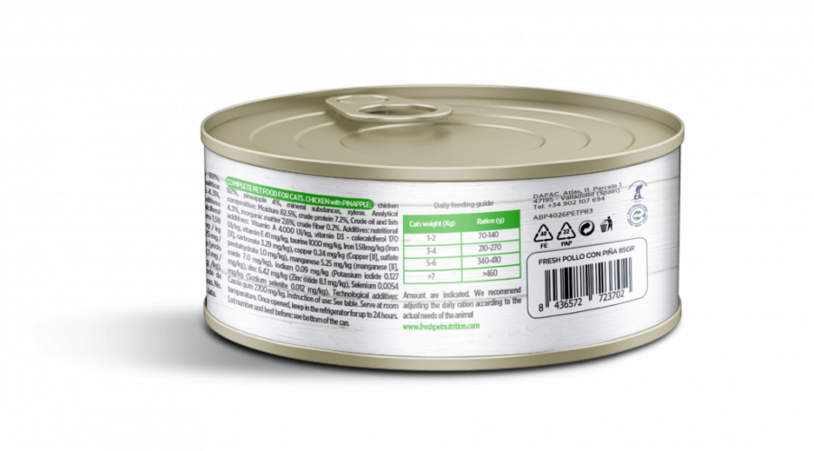 diseño de la etiqueta para las latas de alimentacion húmeda para gatos fresh agencia de diseño de envases y empaques