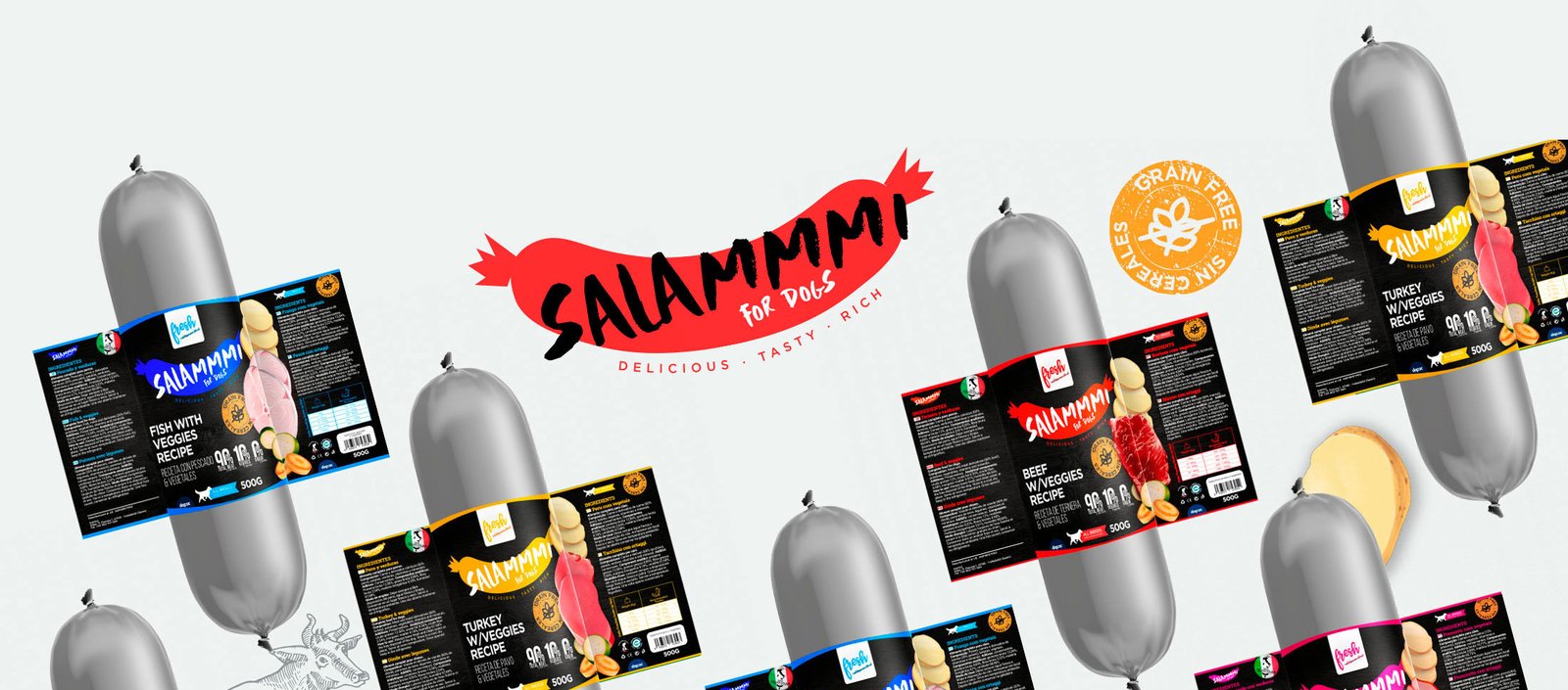 diseño grafico de las etiquetas salammi alimento para perros diseñador grafico etiquetas de producto mascotas