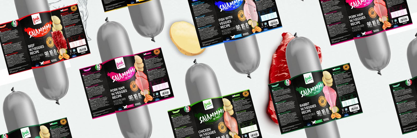 diseño grafico de las etiquetas salammi alimento para perros diseñador grafico etiquetas de producto mascotas