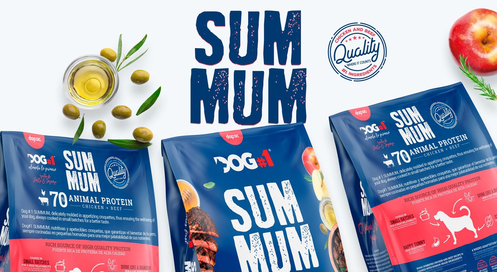 diseño gráfico del saco frontal y trasero del pienso para perros