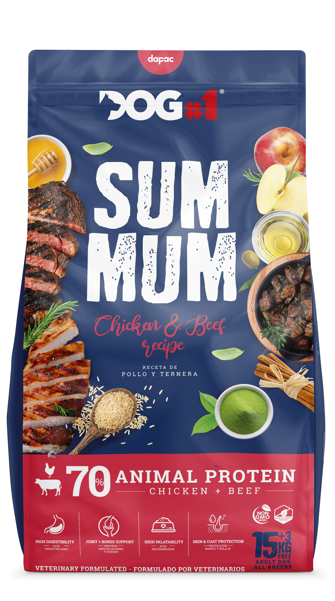 diseño grafico de empaque alimento para perros pienso diseño del saco de SUMMUM arte final y mockup