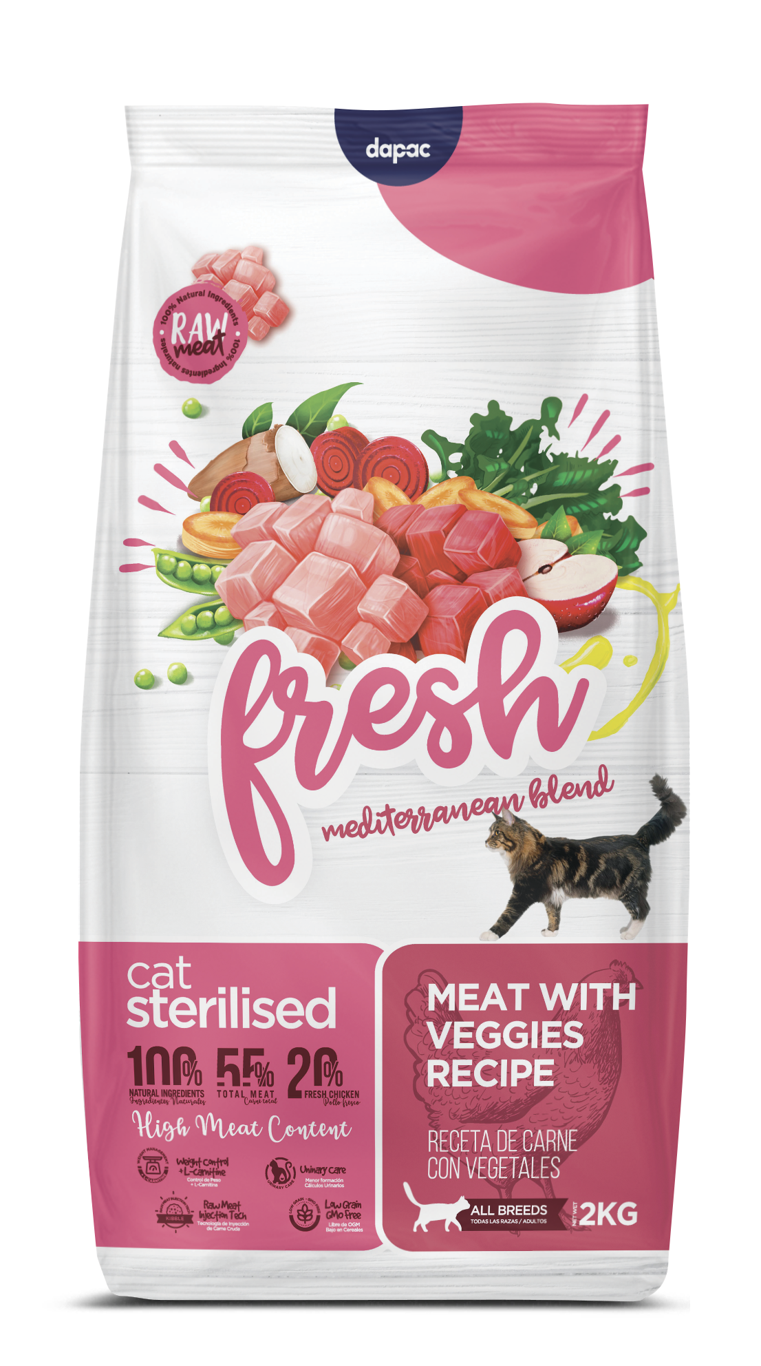 diseño grafico de empaque alimento para perros pienso diseño del saco de Fresh Mediterranean arte final y mockup