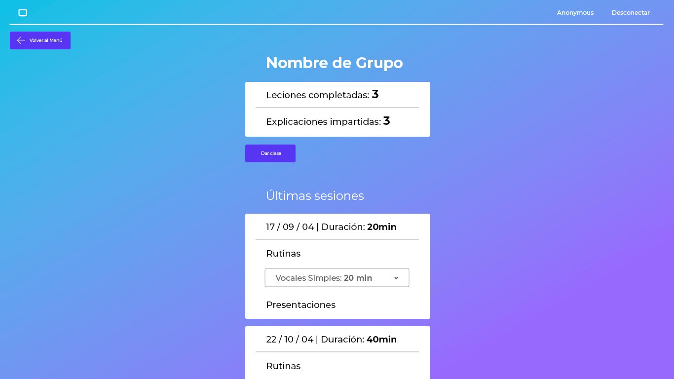 desarrollo grafico de la pantalla del usuario o profesor de ele