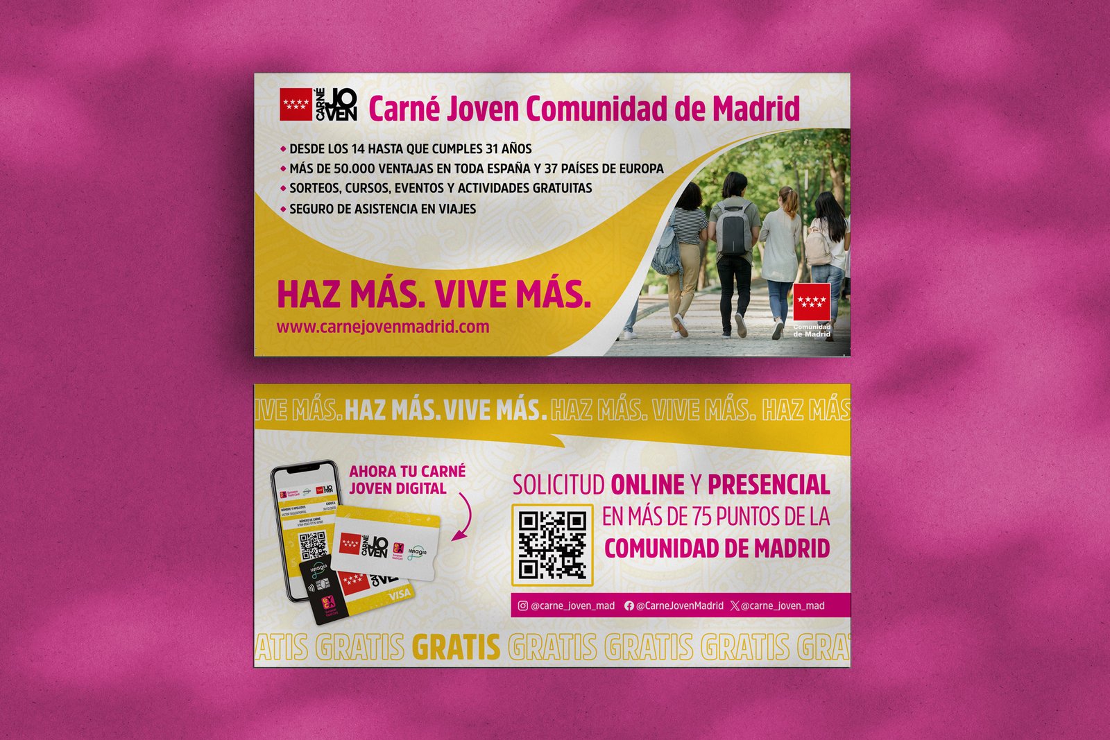 Material offline diseñado para explicar las ventajas del programa Carné Joven en Madrid.