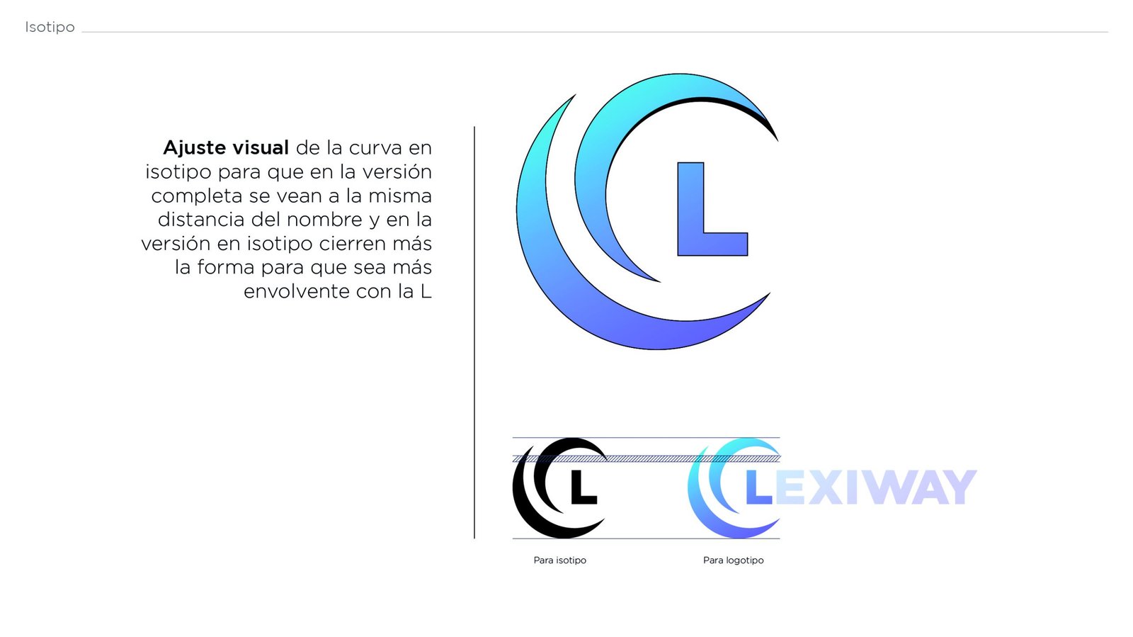 Ajuste visual de la curva en isotipo para que en la versión completa se vean a la misma distancia del nombre y en la versión en isotipo cierren más la forma para que sea más envolvente con la L