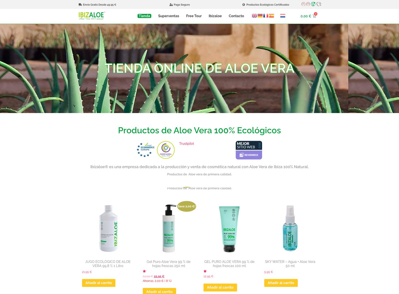 rediseño de la tienda online anterior