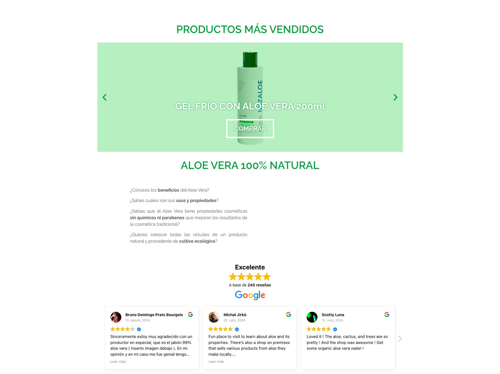 Ejemplo de fotografía profesional para productos de aloe vera ecológico.