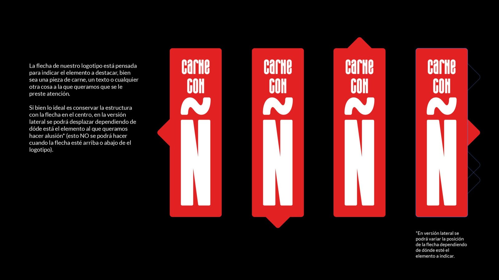 La flecha de nuestro logotipo está pensada para indicar el elemento a destacar, bien sea una pieza de carne, un texto o cualquier otra cosa a la que queramos que se le preste atención.